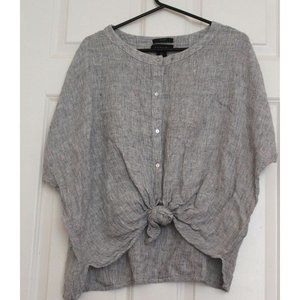 Tahari Linen Top Lagenlook gauzey Gray Beach Summer Oversize Minimalist Sz S